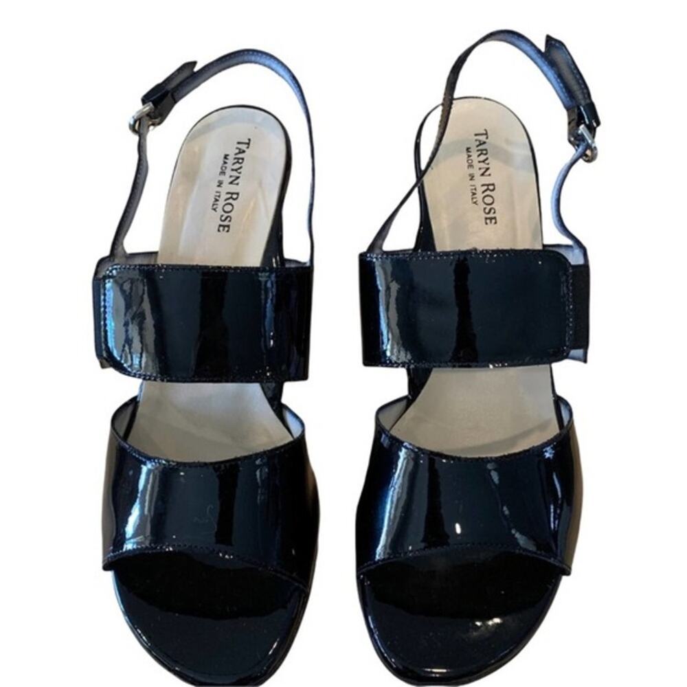Taryn Rose patent leather black. 3” heels. Toe snd arch strap sling strap 39.5.‎